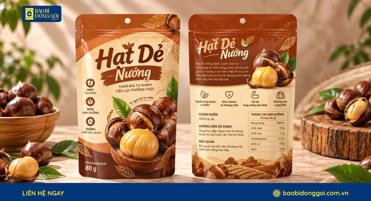 Mẫu bao bì hạt dẻ nướng ghép dung môi 3 lớp