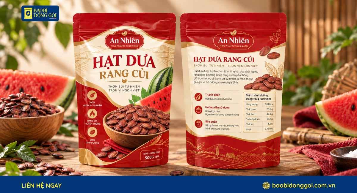 Mẫu bao bì hạt dưa 500g túi lớp cấu trúc 3 lớp ghép dung môi khô