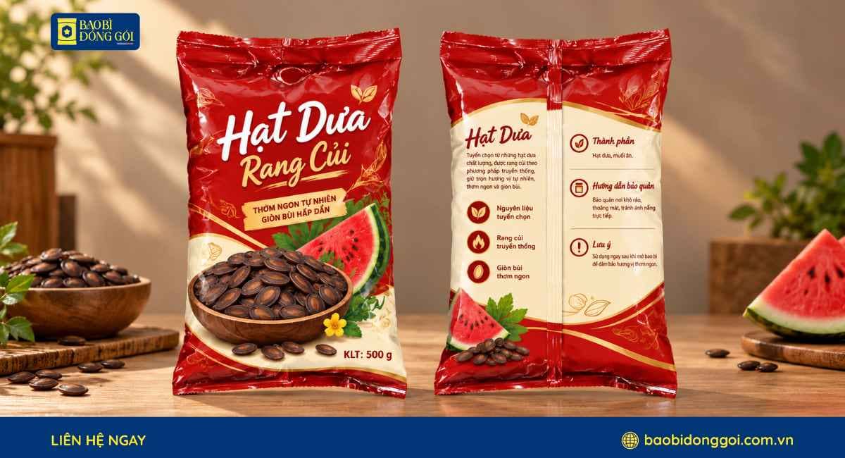 Mẫu bao bì hạt dưa túi hàn lưng giữ 2 mặt trước sau