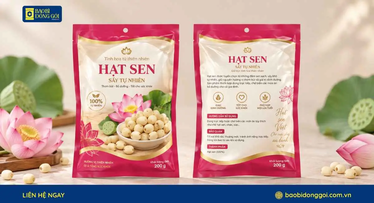Mẫu bao bì hạt sen dạng túi 3 biên
