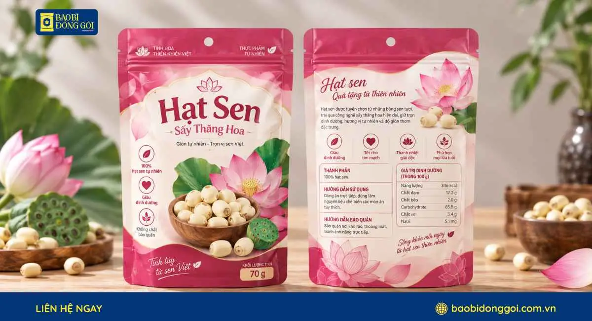 Mẫu bao bì hạt sen in trục đồng sắc nét