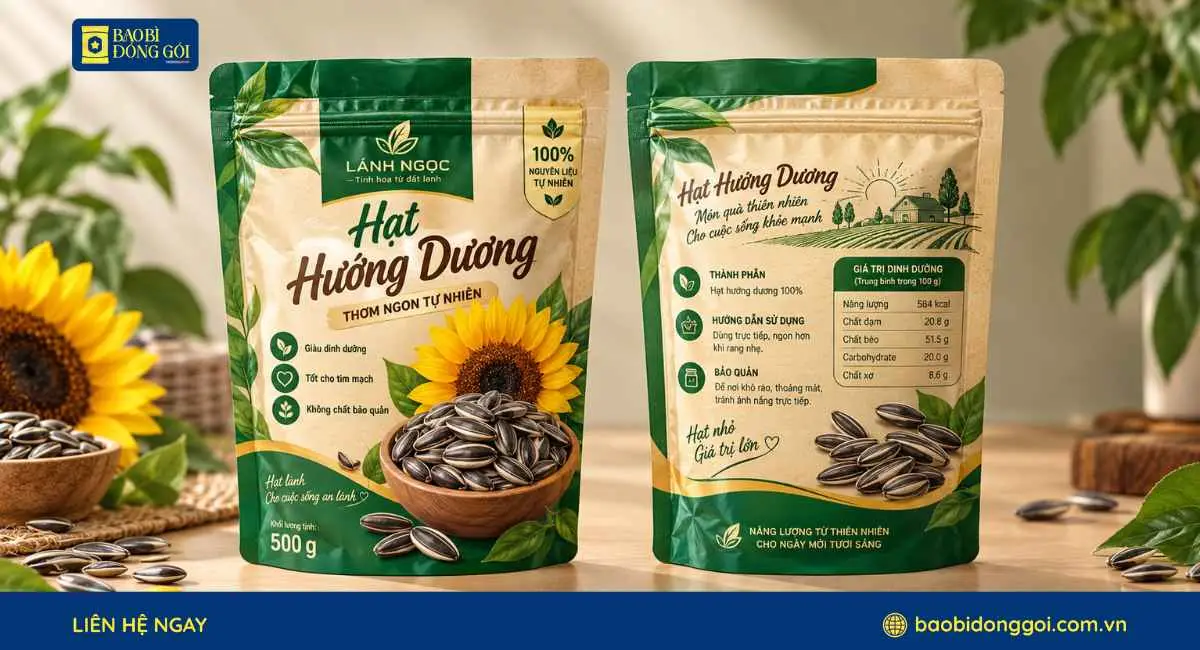 Mẫu bao bì hạt hướng dương in trục đồng sắc nét