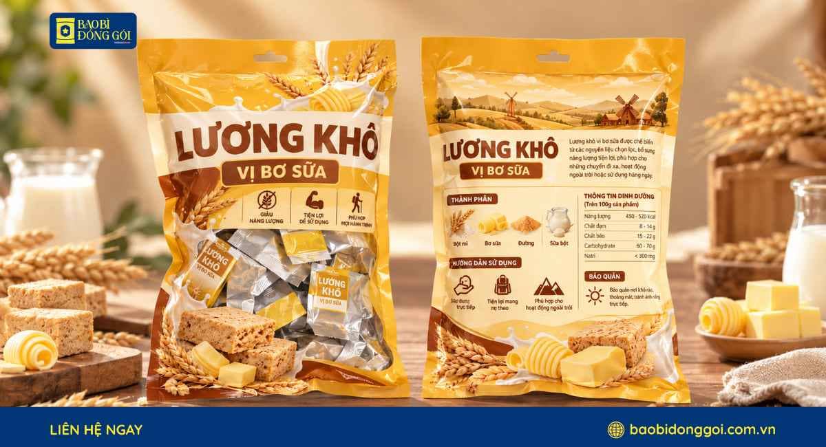 Mẫu bao bì lương khô vị bò sữa in theo yêu cầu