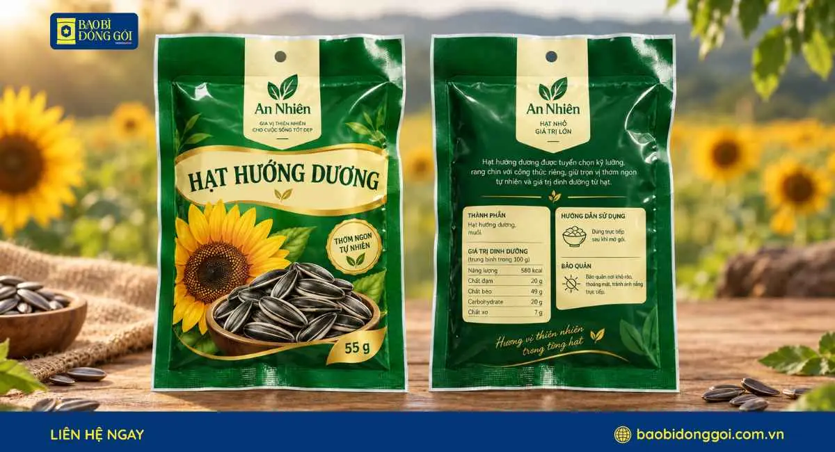 Mẫu túi 3 biên đựng hạt hướng dương