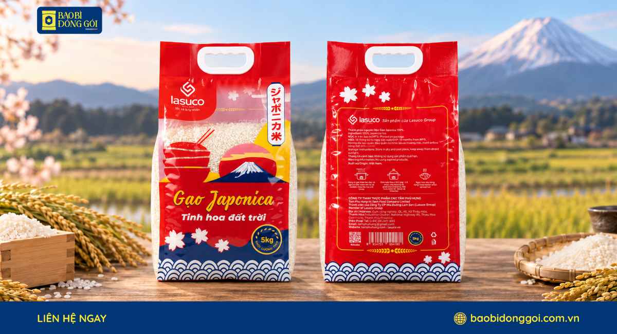 Thành phẩm bao bì gạo Japonica 5kg Lasuco
