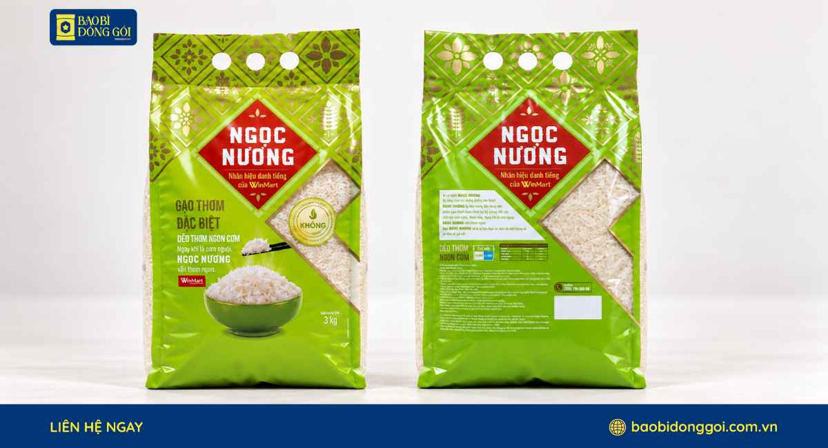 Thành phẩm bao bì gạo Ngọc Nương 3kg in 9 màu
