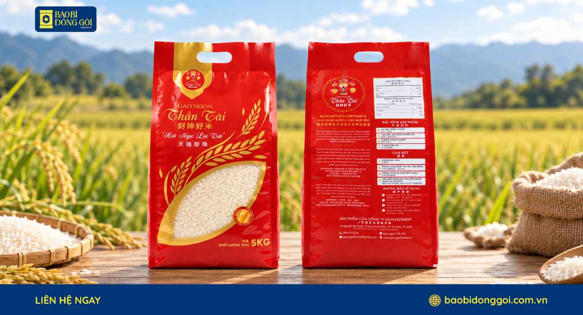 Thành phẩm bao bì gạo Thần Tài 5kg in 6 màu