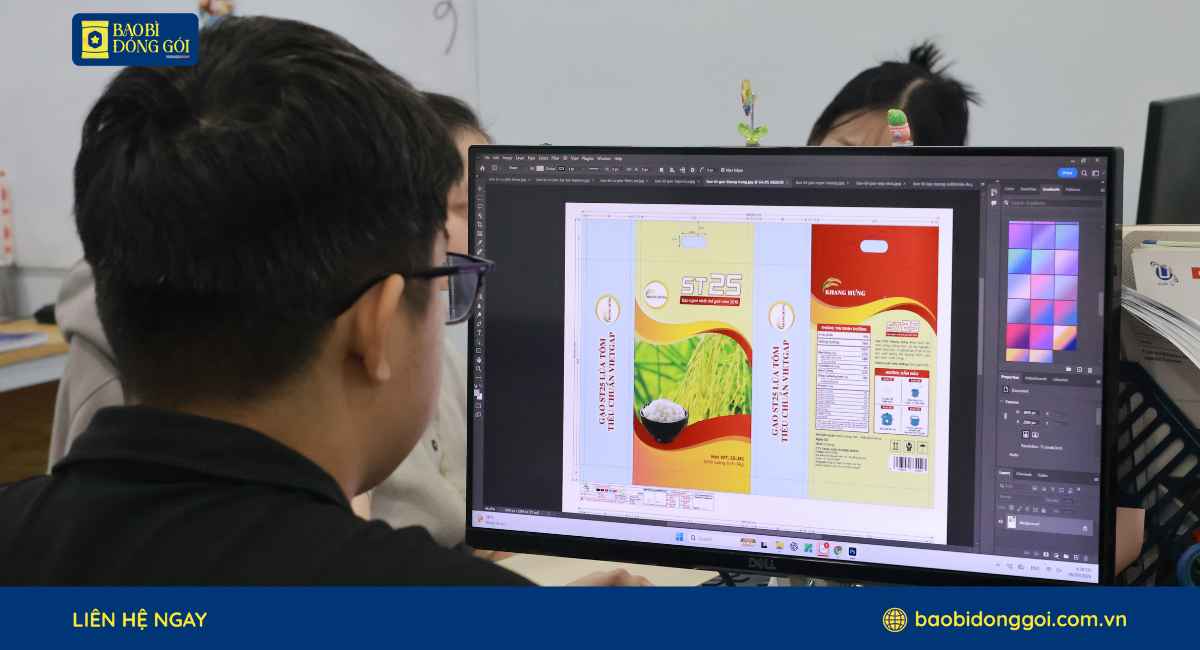 Thiết kế bao bì gạo Khang Hưng in ống đồng 6 màu