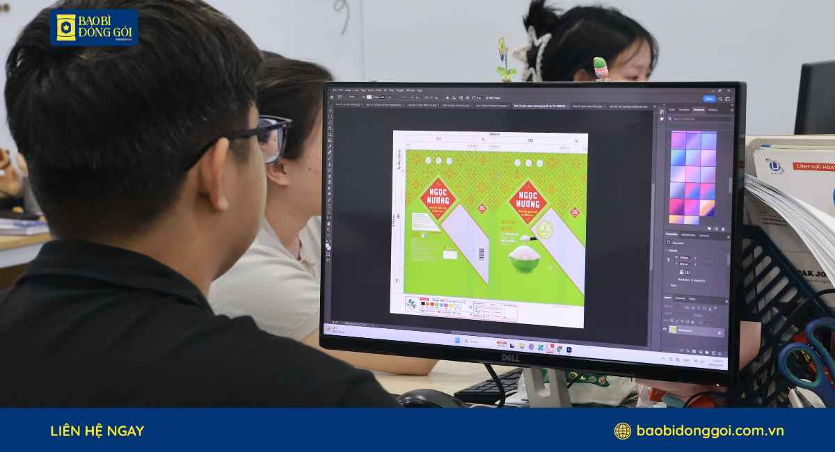 Thiết kế bao bì gạo Ngọc Nương in ống đồng 9 màu