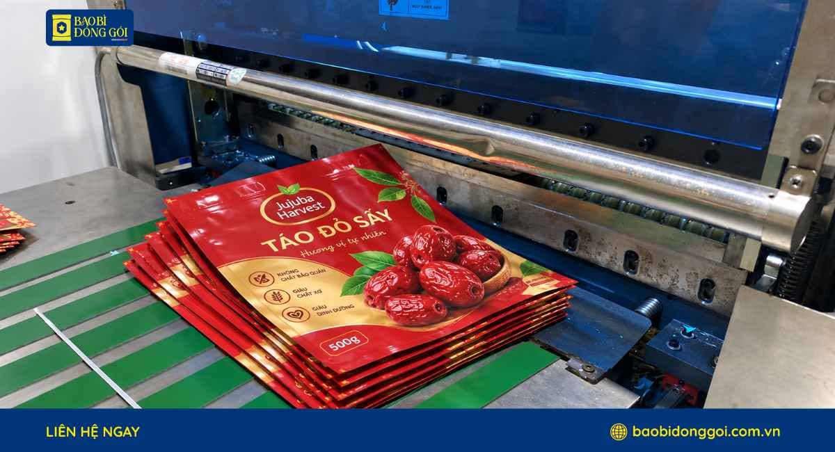 Xưởng sản xuất và in bao bì táo đỏ sấy theo yêu cầu
