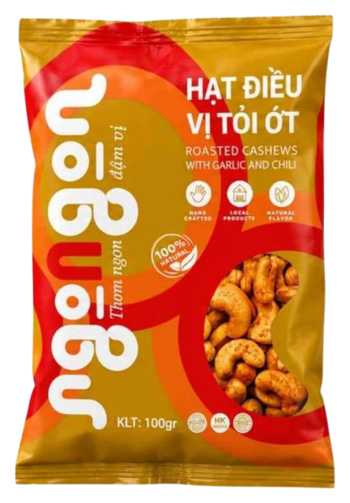 Túi hạt điều vị tỏi ớt in màng ghép