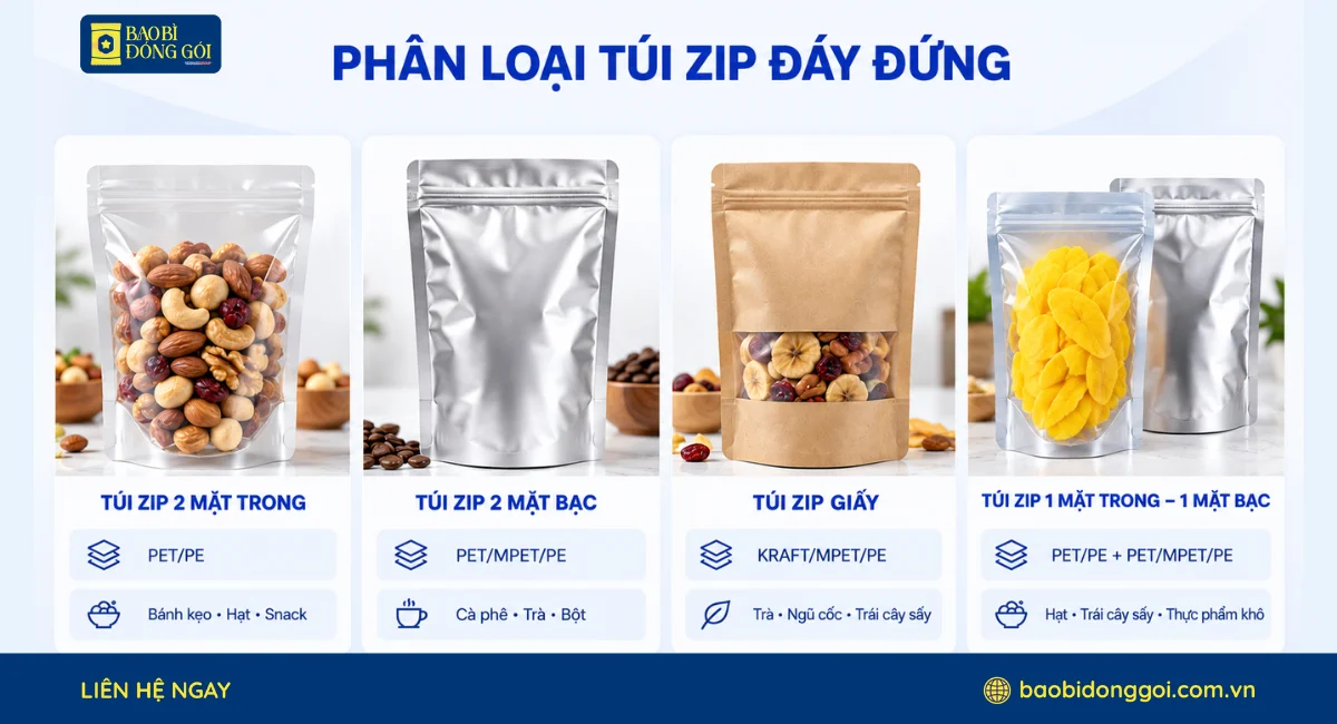 Các loại túi zip đáy đứng