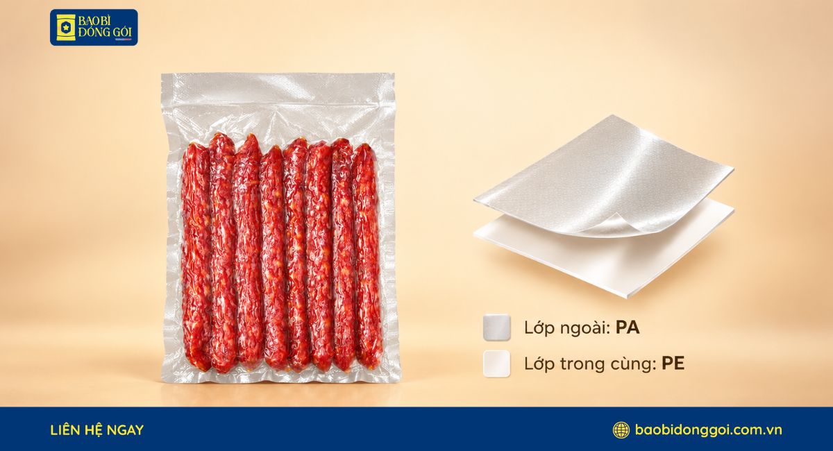 Cấu tạo túi hút chân không với lớp PA ngoài và lớp PE trong