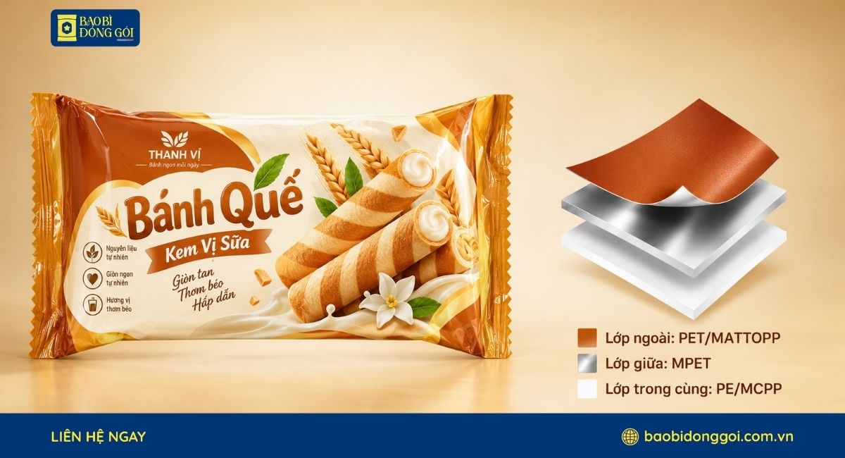 Cấu trúc màng ghép bao bì bánh quế