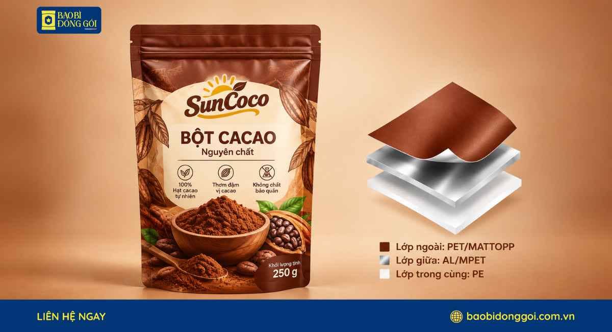 Cấu trúc màng ghép bao bì bột cacao