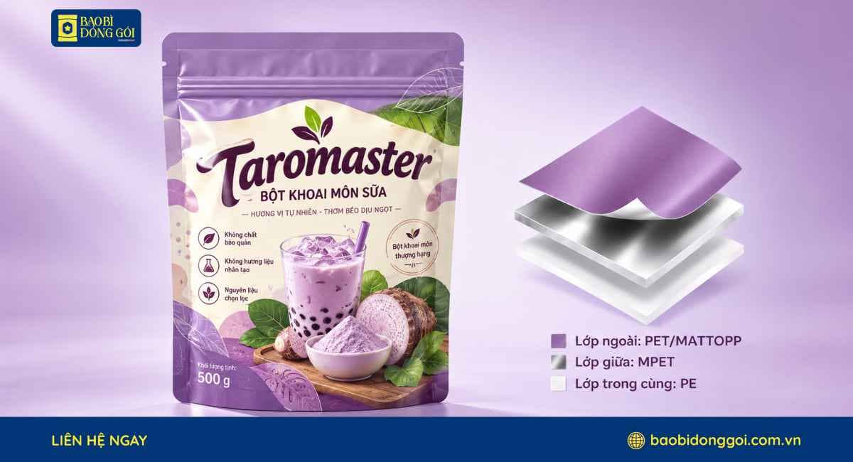 Cấu trúc 2 3 lớp cho bao bì đựng khoai môn pha trà sữa