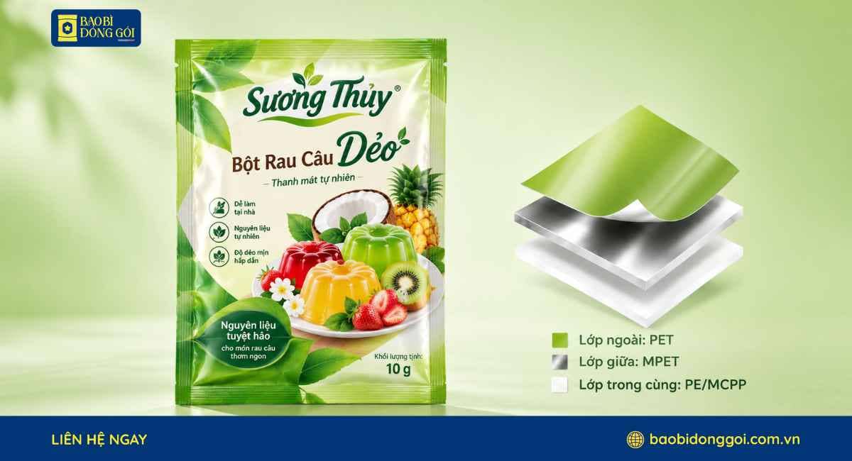 Cấu trúc màng ghép bao bì bột rau câu