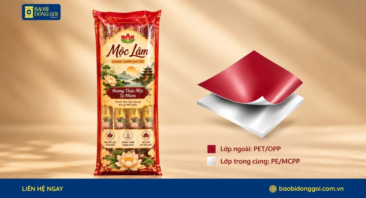 Cấu trúc màng ghép bao bì đựng nhang