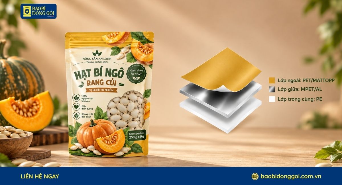 Cấu trúc màng ghép bao bì hạt bí ngô