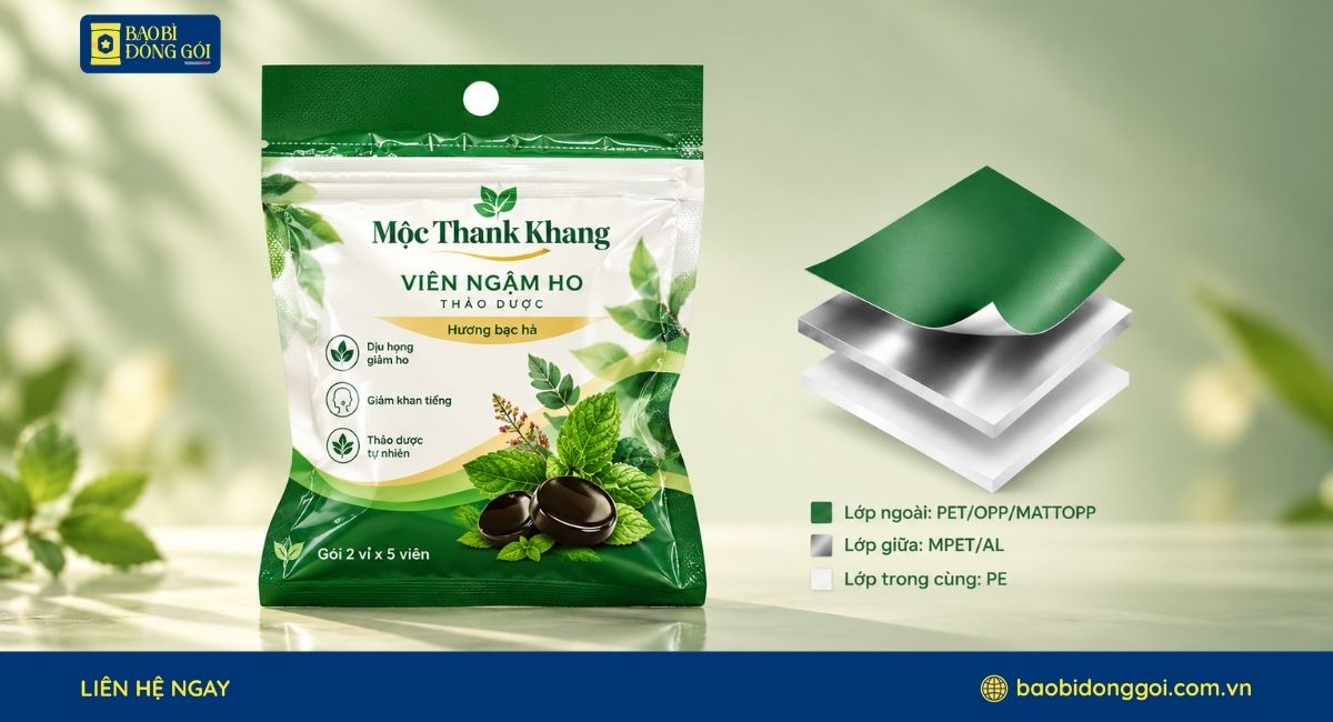 Cấu trúc màng ghép bao bì kẹo ngậm ho