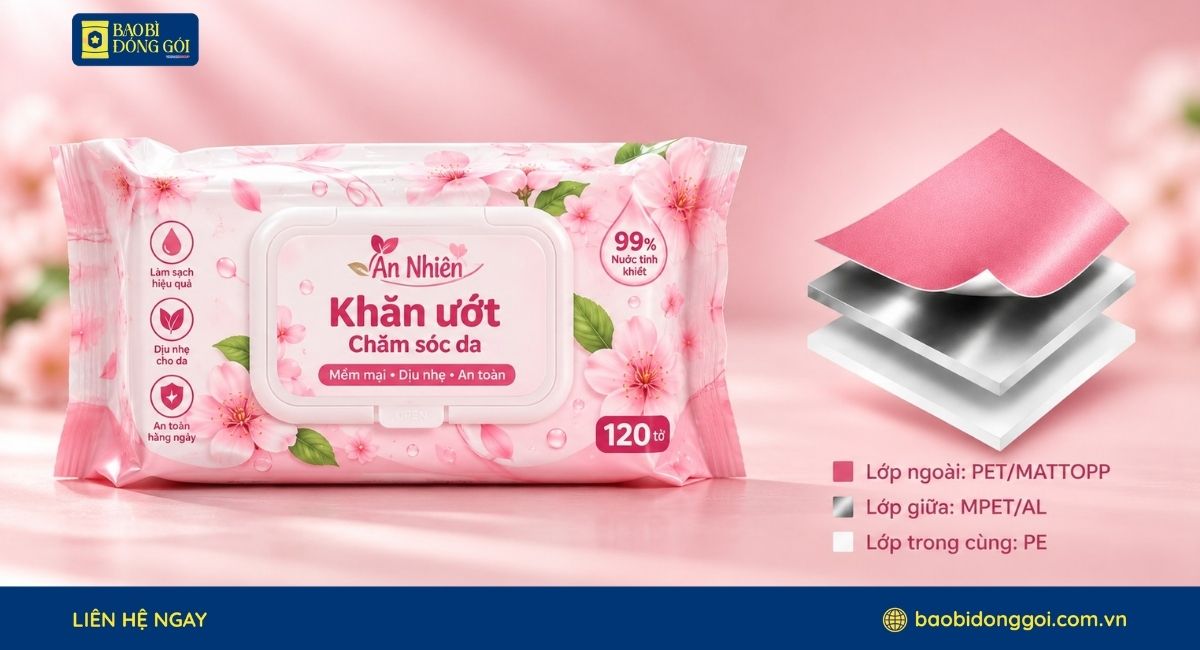 Cấu trúc màng ghép bao bì khăn ướt