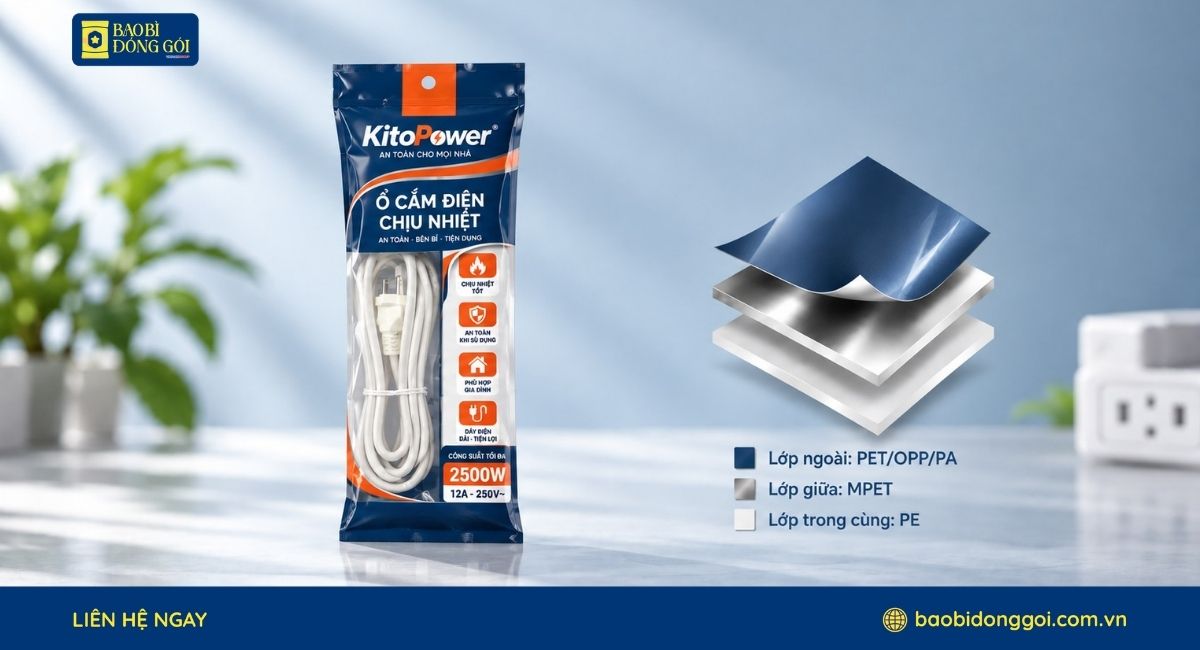 Cấu trúc màng ghép bao bì ổ cắm điện