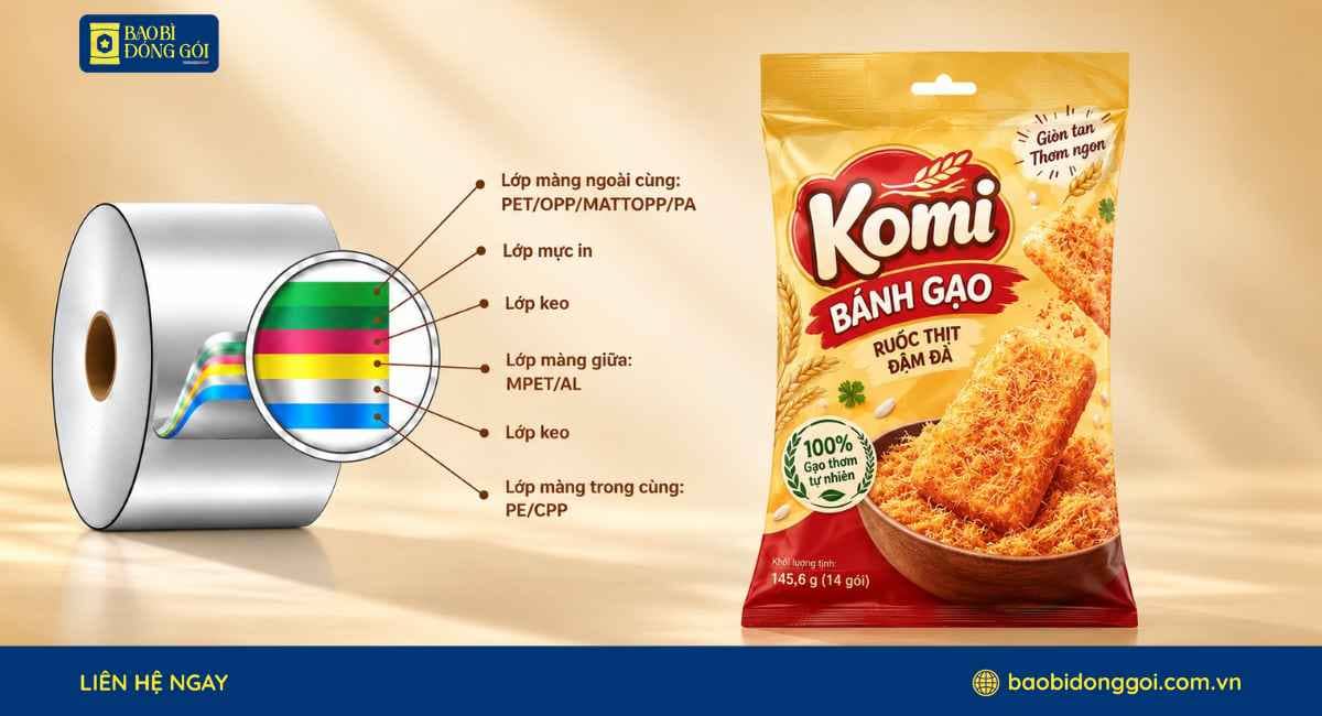 Công nghệ ghép màng bao bì bánh gạo