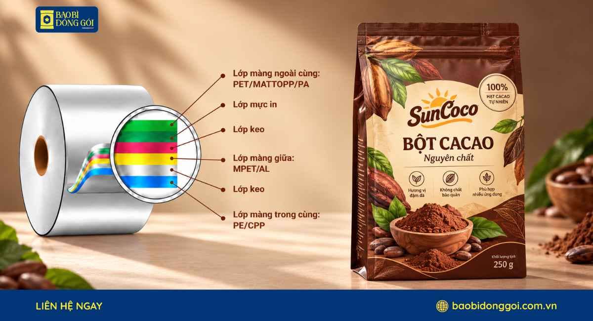 Công nghệ ghép màng bao bì bột cacao