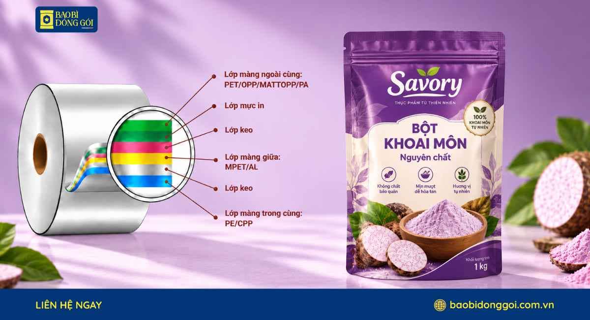 Công nghệ ghép màng bao bì bột khoai môn pha trà sữa
