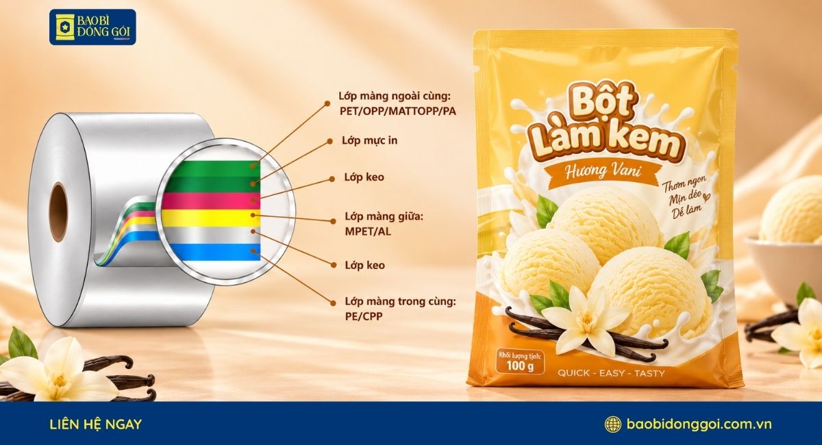 Công nghệ ghép màng dung môi bao bì bột làm kem