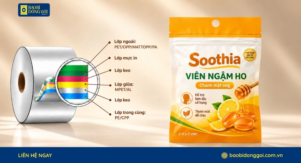 Công nghệ ghép màng dung môi bao bì kẹo ngậm ho