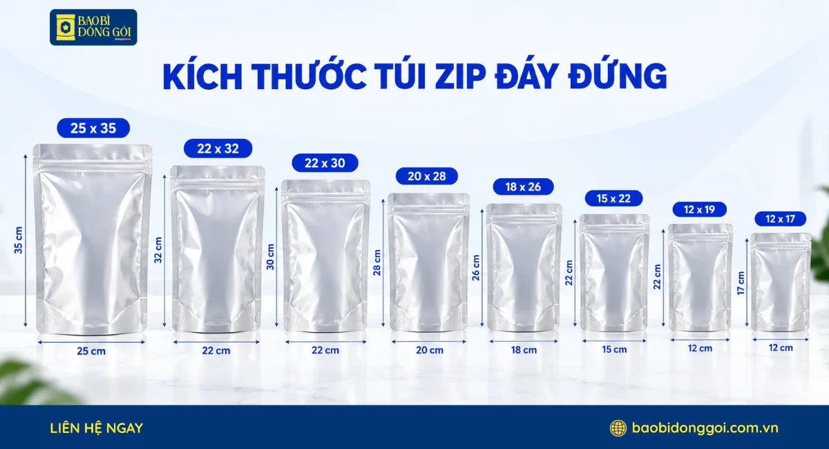 Kích thước túi zip đáy đứng