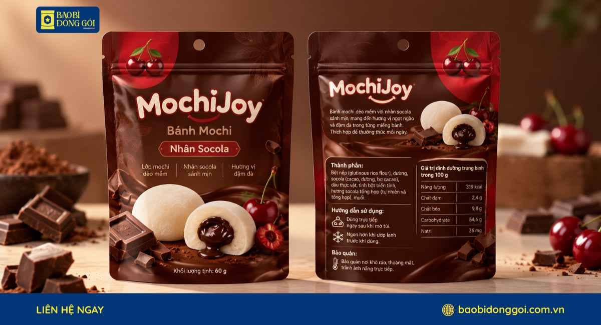 Mẫu bao bì bánh mochi có zipper tiện lợi