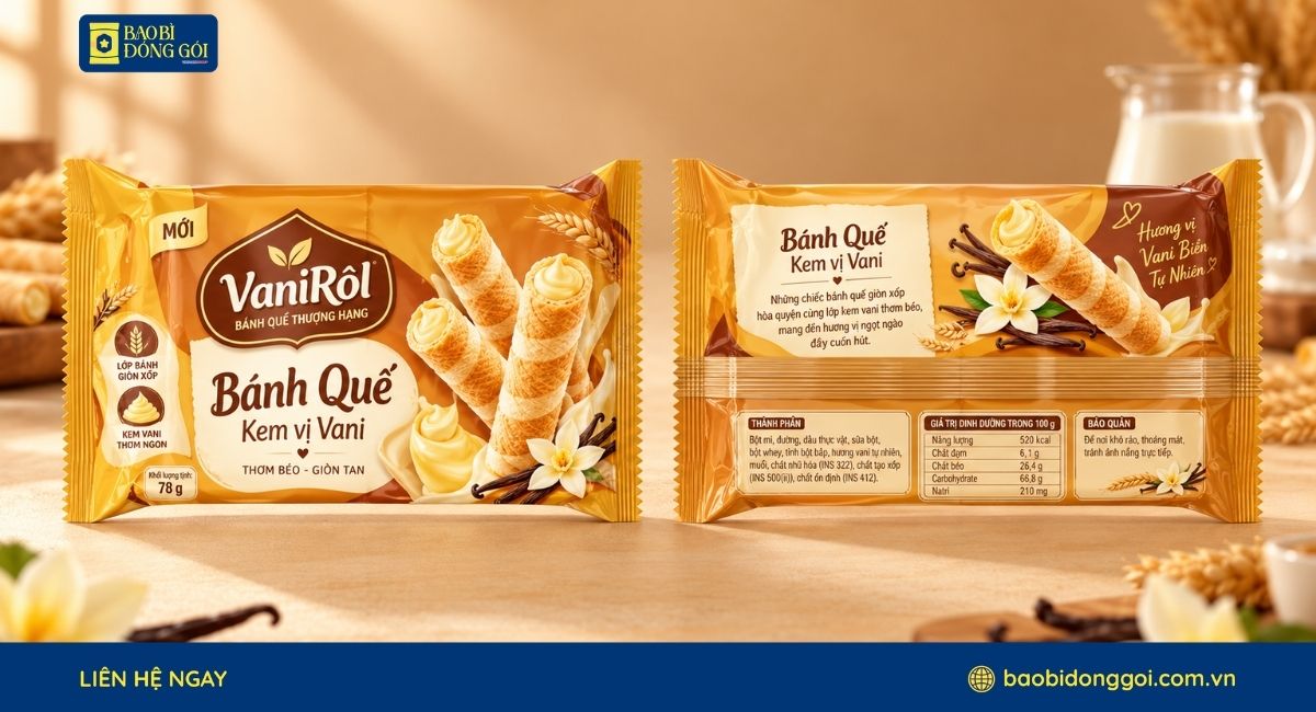Mẫu bao bì bánh quế đẹp, nổi bật trên kệ