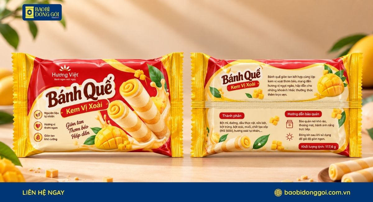 Mẫu bao bì bánh quế in trục ống đồng nhiều màu