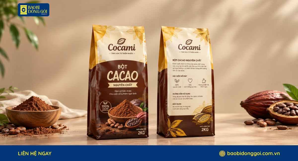Mẫu bao bì bột cacao in trục đồng 6 màu