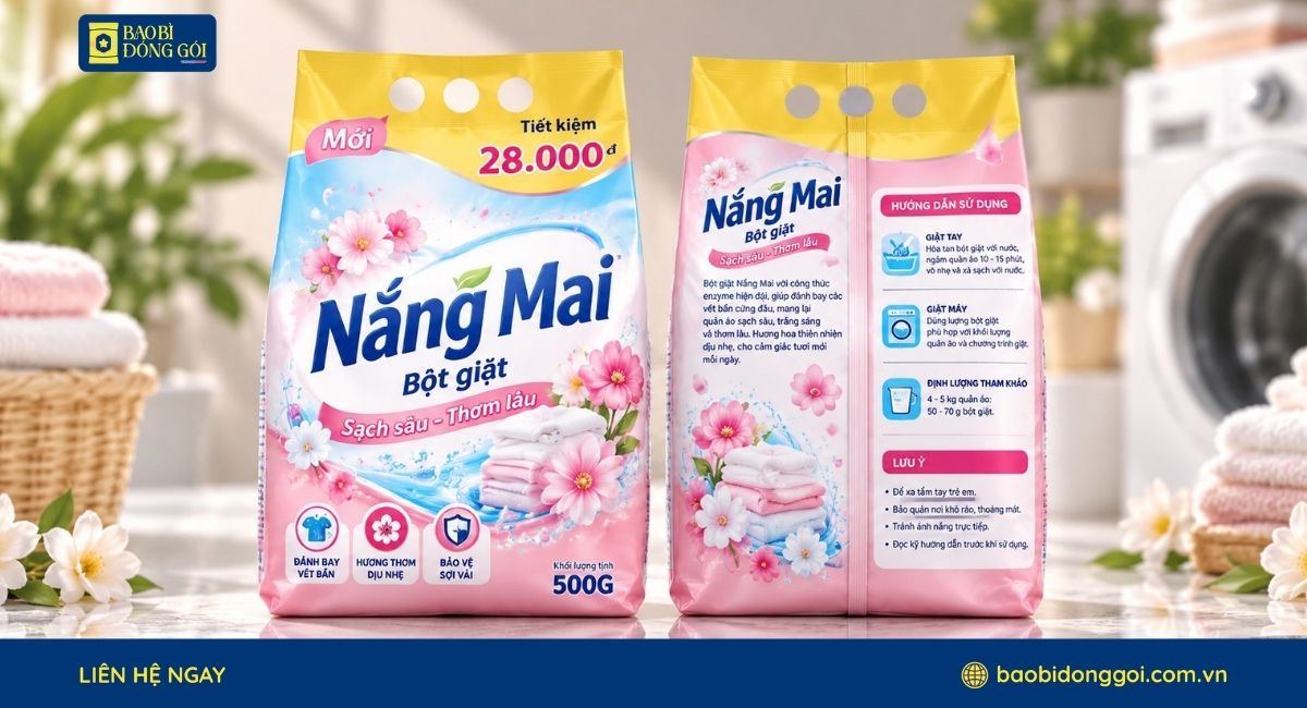 Mẫu bao bì bột giặt dạng túi màng ghép