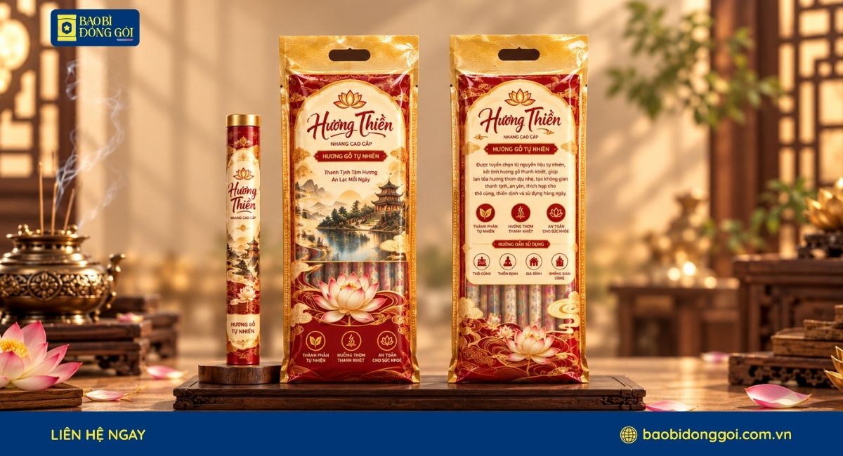 Mẫu bao bì đựng nhang đẹp, in sắc nét