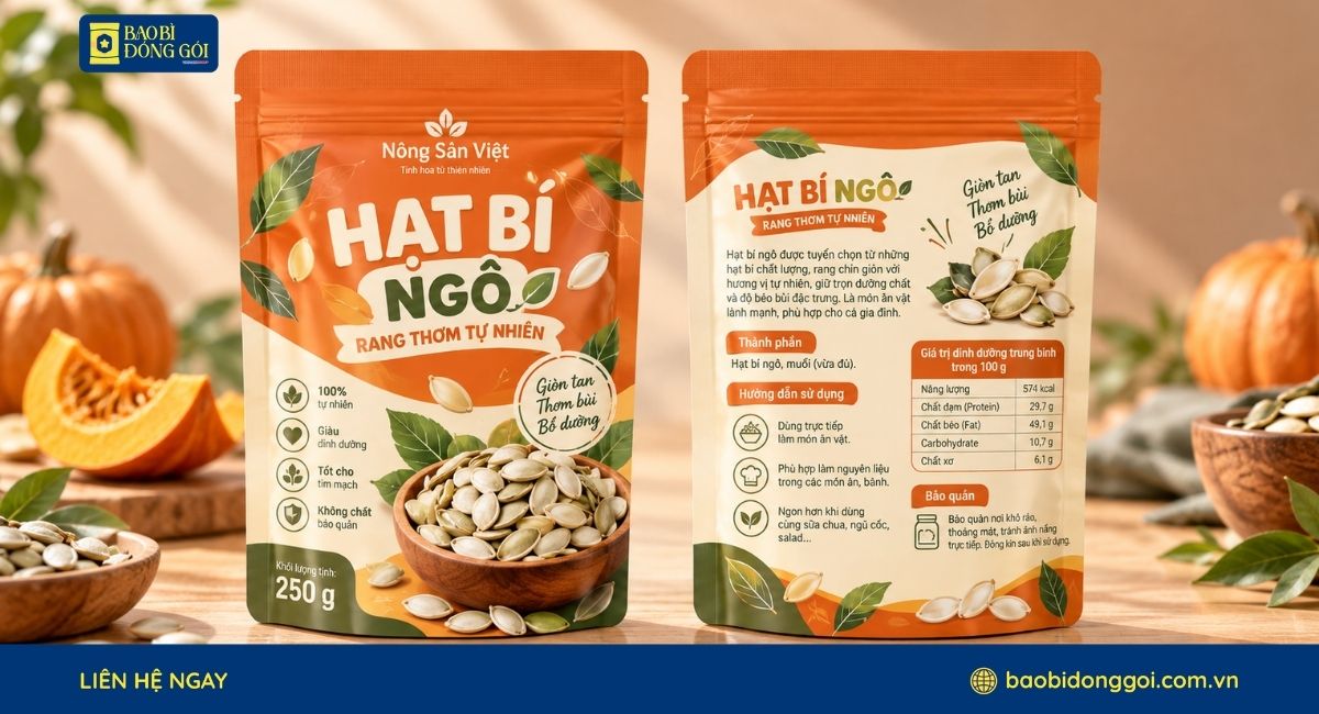 Mẫu bao bì hạt bí ngô đẹp, nổi bật trên kệ