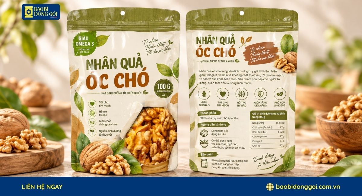 Mẫu bao bì hạt óc chó tách vỏ 100g