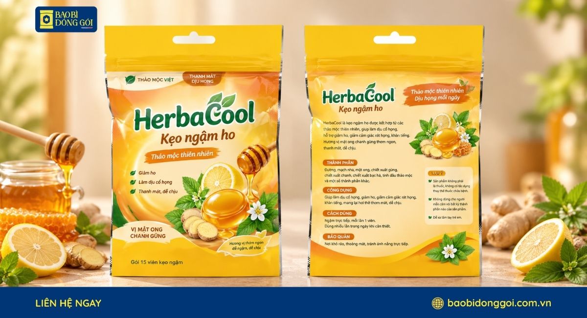 Mẫu bao bì kẹo ngậm ho đẹp, nổi bật trên kệ