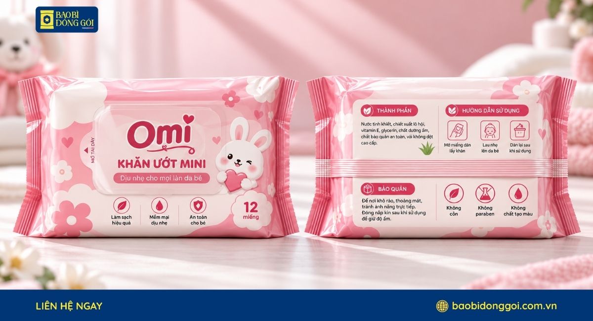 Mẫu bao bì khăn ướt mini bỏ túi