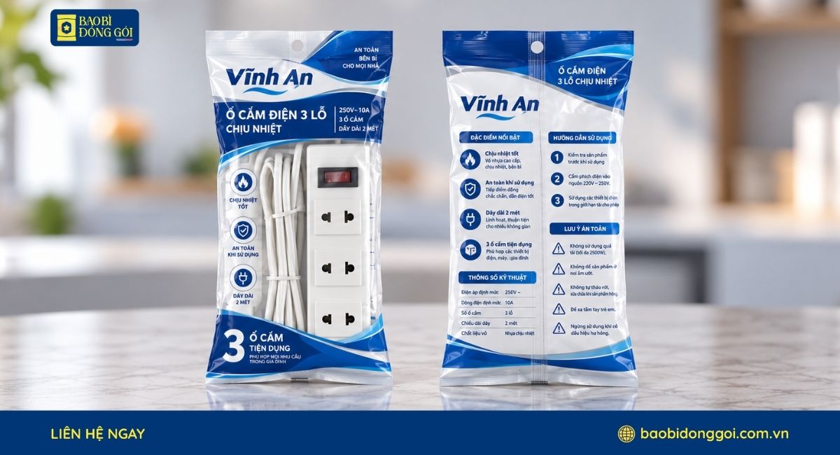 Mẫu bao bì ổ cắm điện 3 lỗ