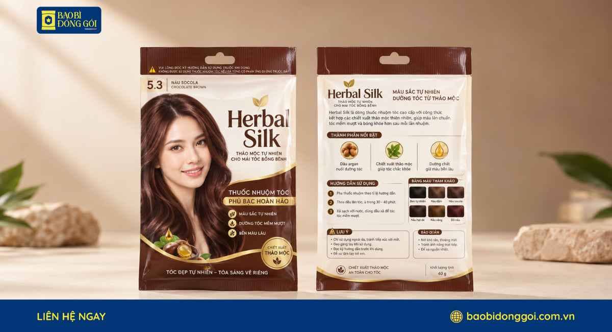 Mẫu bao bì thuốc nhuộm tóc in trục đồng 2 mặt trước sau