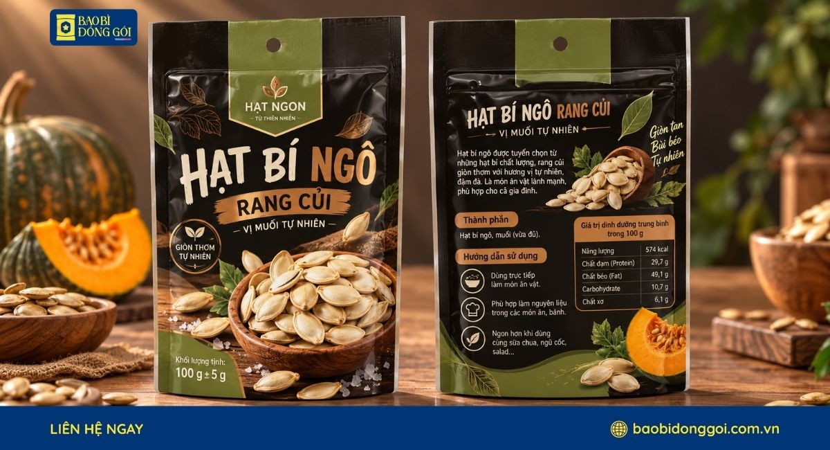 Mẫu túi 3 biên đựng hạt bí ngô