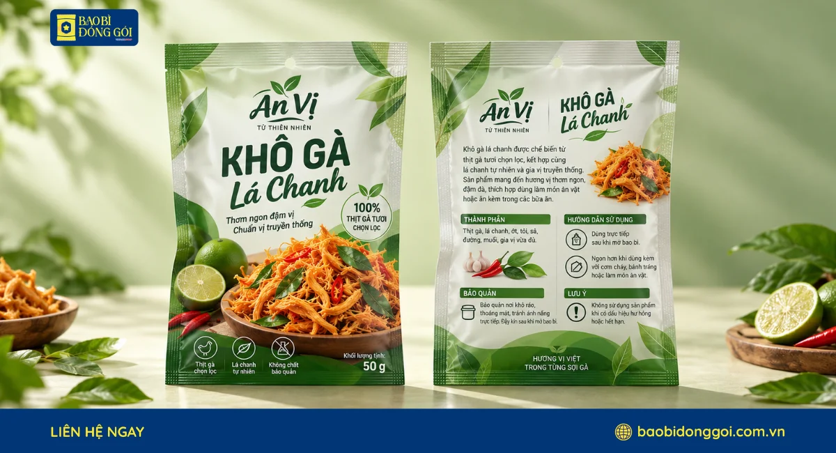 Mẫu túi 3 biên đựng khô gà