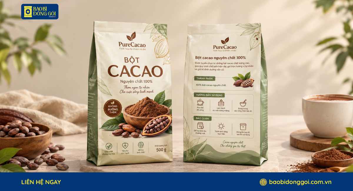 Mẫu túi 4 cạnh đựng bột ngũ cốc in theo yêu cầu