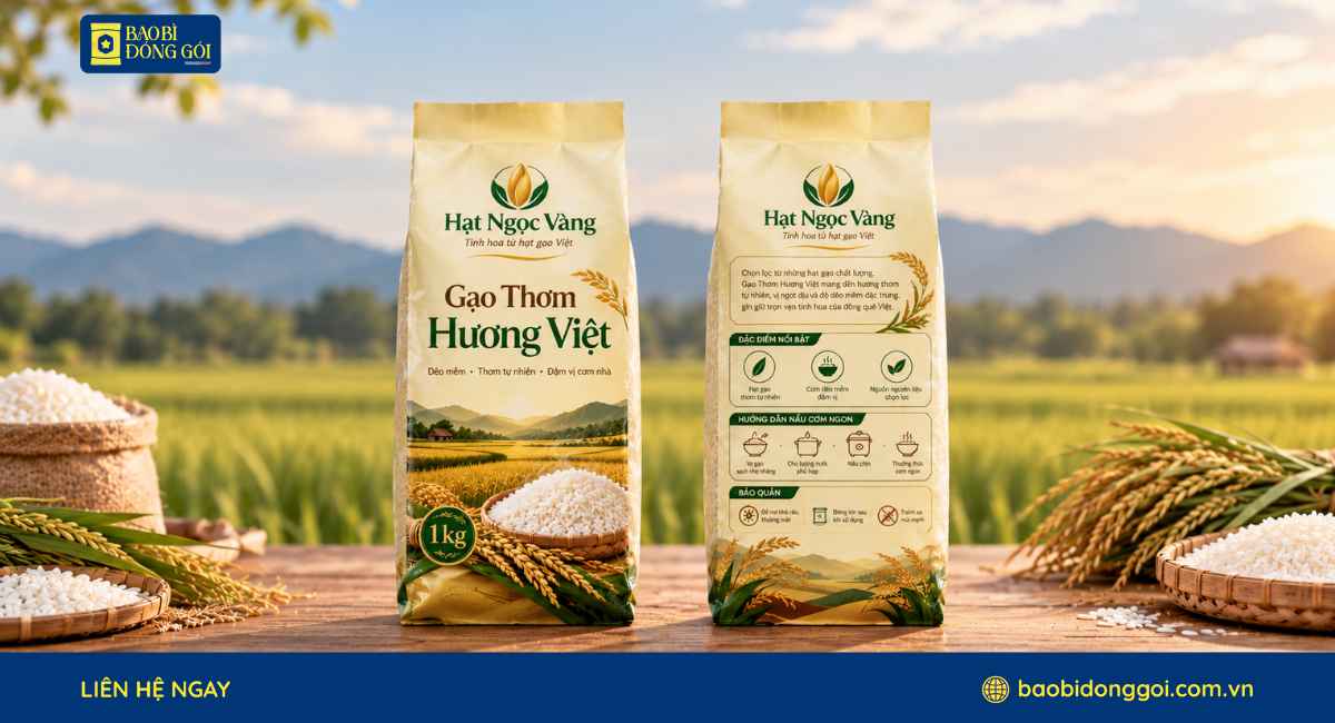 Mẫu túi 4 cạnh đựng gạo 1kg