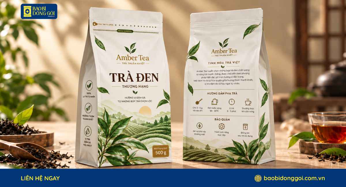 Mẫu túi 8 cạnh đựng trà đen