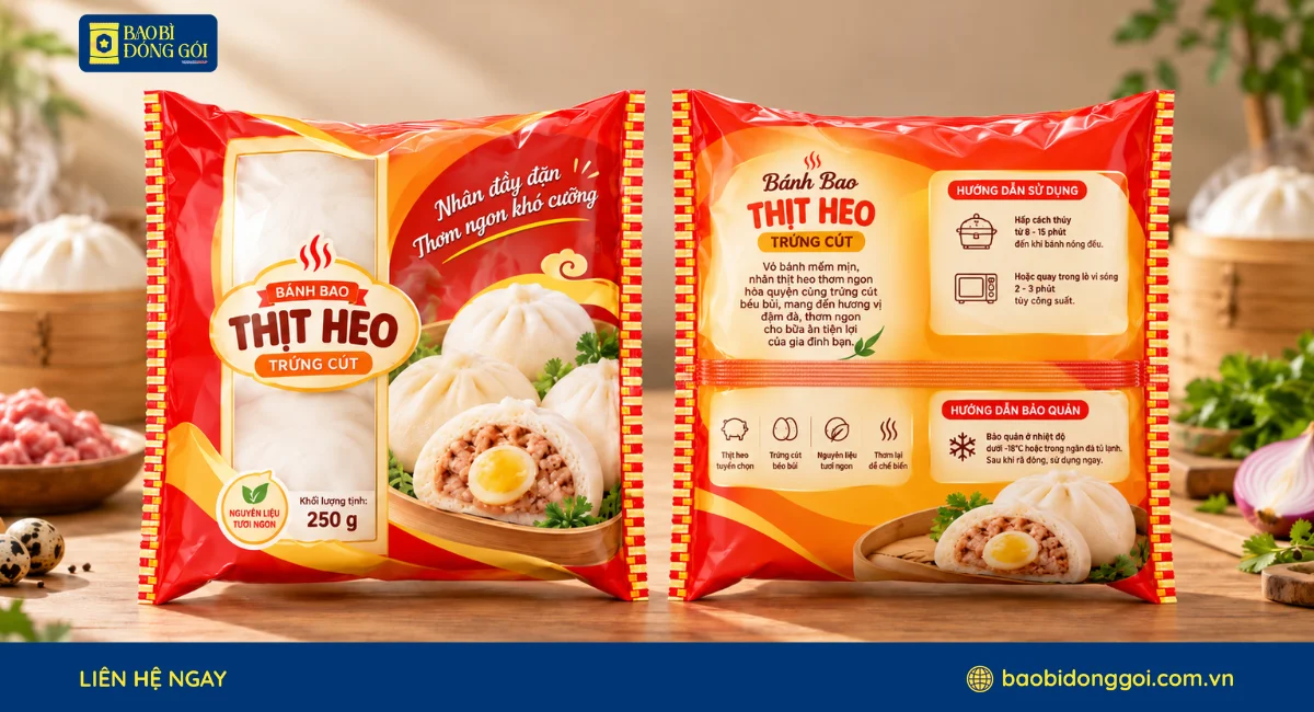 Mẫu túi hàn lưng giữa đựng bánh bao